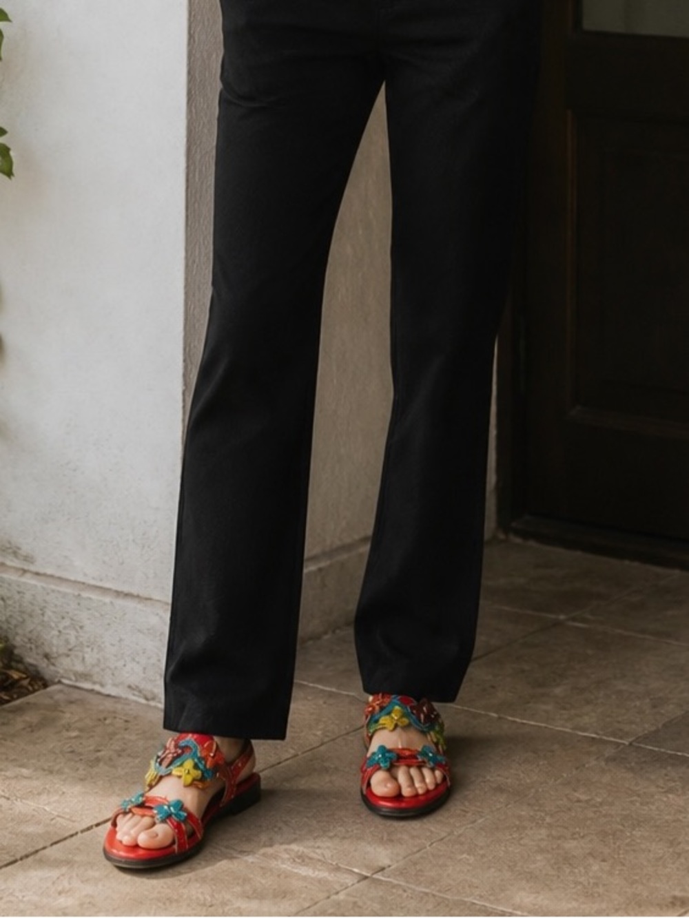 Spring Steps by L'ATISTE Red Leather Floral Slide Sandals